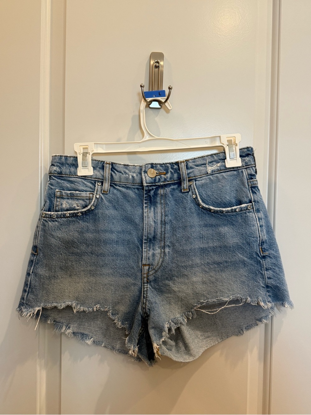 Zara Light Blue Distressed Denim Cutoff Shorts